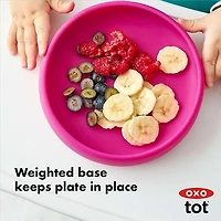 OXO Tot - Assiette en Silicone - Silicone Alimentaire - Flexible - Parfaite pour les Tout-Petits Apprenant à se Nourrir Seuls - Sans BPA - Rose