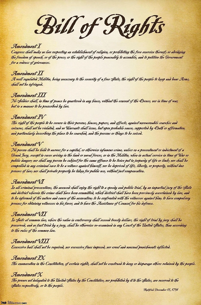 The United States of America - Bill of Rights Wall Poster, 22.375" x 34"