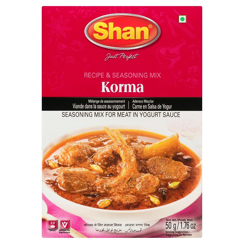 Shan Korma Masala Seasoning Mix – Authentic Indian Spice Kit for Traditional Korma Curry & Meat in Yogurt Sauce – Ideal for Rich Korma Sauce | No Preservatives | Mughlai Flavor Spice Packet (50g), 50 g