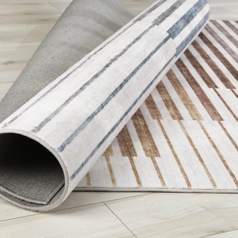 Tapis d'interieur a rayures colorees Eclipse Branch, arc-en-ciel, blanc beige, abstrait - Salon, chambre, salle a manger et bureau<br>