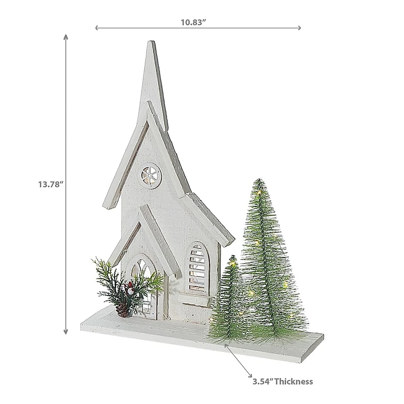 Église En Bois Blanc À Led 13,78"