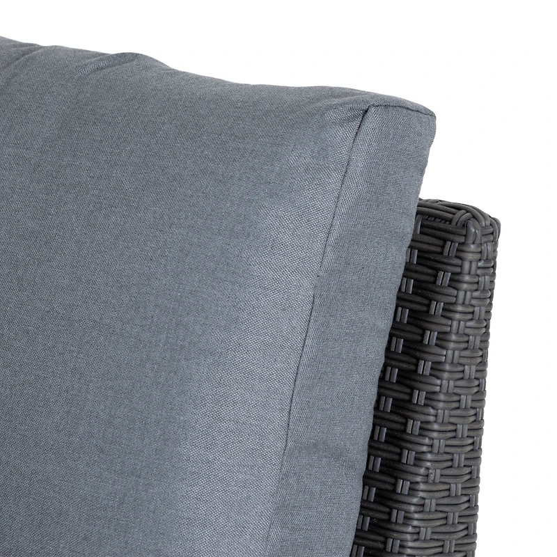 CorLiving Brisbane, canapé d'angle central de terrasse en résine tressée antirouille avec coussins, gris anthracite/gris clair