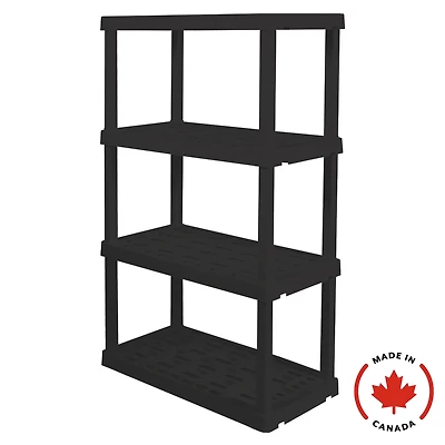 Étagères de rangement en plastique ultra-résistantes pour garage, sous-sol, 4 niveaux, l 91 x P 45 x H 142 cm, noir, capacité totale de 272 kg