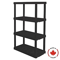Hyper Tough Plastic Shelves Garage Shelf Basement Storage 4-Tier W36 x D18 x H56" Black Total Capacity 600 lb