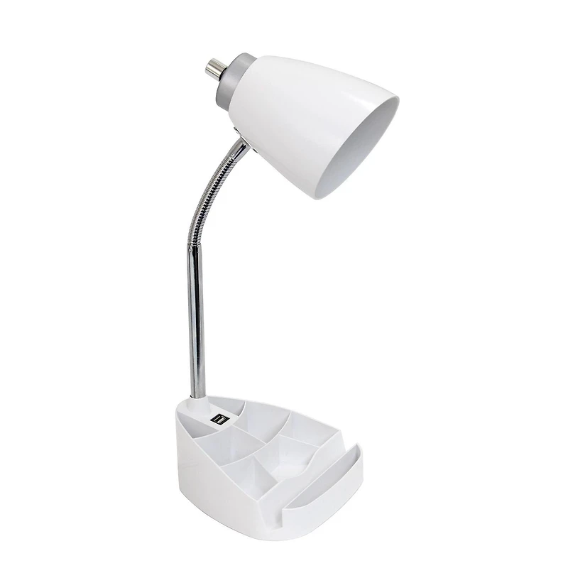 Lampe de bureau organisateur feux de la rampe à col de cygne avec support pour tablette d'iPad Porte-livre et port USB, blanc