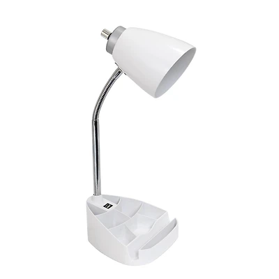 Lampe de bureau organisateur feux de la rampe à col de cygne avec support pour tablette d'iPad Porte-livre et port USB, blanc