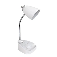 Lampe de bureau organisateur feux de la rampe à col de cygne avec support pour tablette d'iPad Porte-livre et port USB, blanc