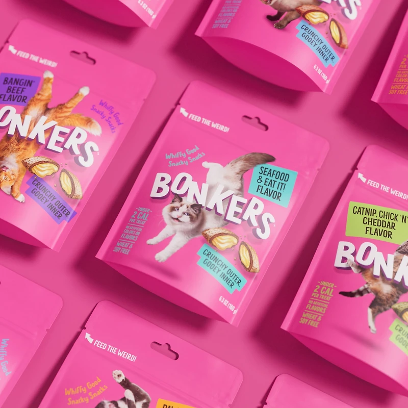 BONKERS Gâteries pour chat croquantes et moelleuses, saveur Friand de fruits de mer, 3 OZ 85g