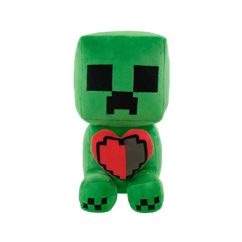 Peluche Creeper Minecraft de grande taille tenant un cœur, 30 cm de haut, par Ruz