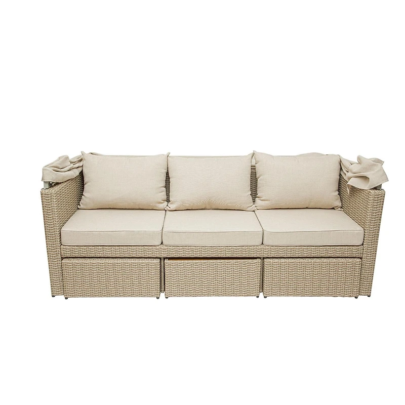 Deko Living 5 Place Seating Outdoor Wicker Patio Couch with Canopy and Ottoman Set with Table
