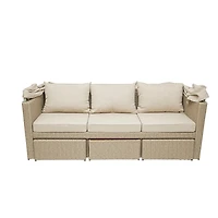 Deko Living 5 Place Seating Outdoor Wicker Patio Couch with Canopy and Ottoman Set with Table