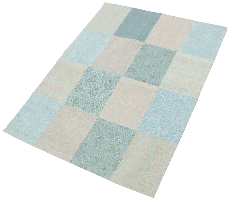 ECARPETGALLERY 5'8" x 7'8" Contemporary Collage Handmade Area Rug for Living Room, Dining Room and Bedroom in Blue