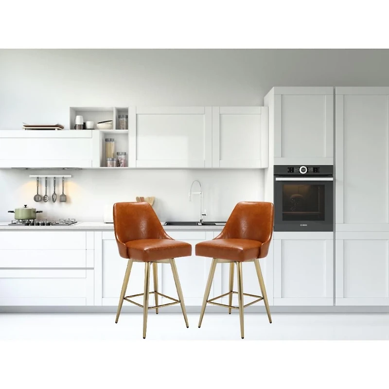 CENTRA STOOL<br>counter stool made with PU Brushed gold legs<br>38"H (SH 26) x 20"W x 21.5"D<br>Seat: 18"W x 17"D<br>Back: 13" H