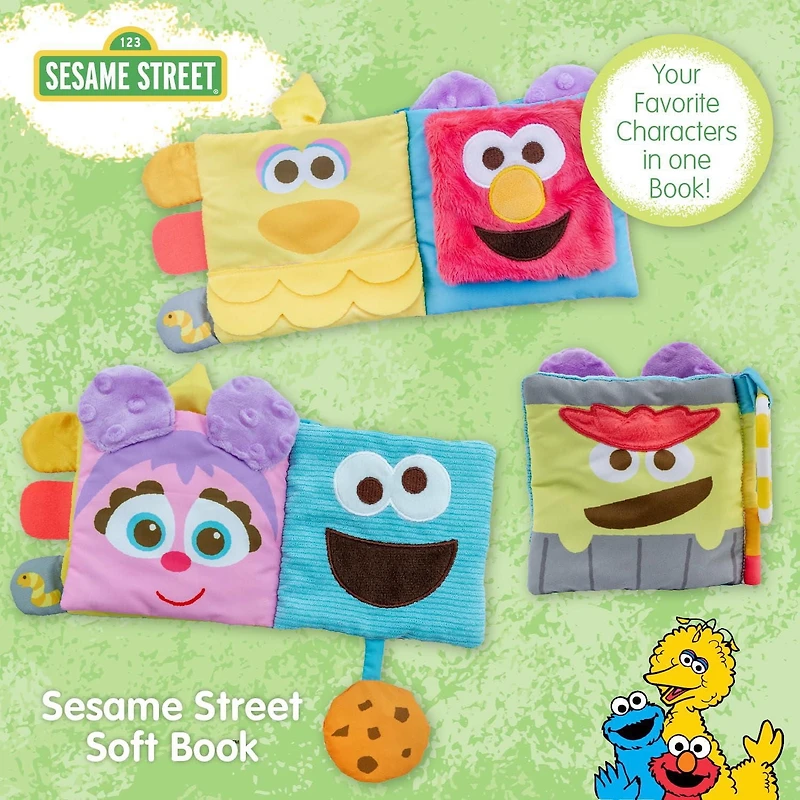 KIDS PREFERRED Sesame Street Soft Book Featuring Your Favorite Characters with Sensory Materials and Multiple Tabs to Keep Baby Engaged – 11 Inches – Surface Washable