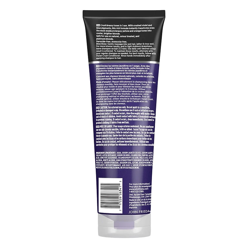 John Frieda Violet Crush Intense Purple Shampoo for Brass Repair of Natural and Colour-Treated Blonde Hair, 250 mL
