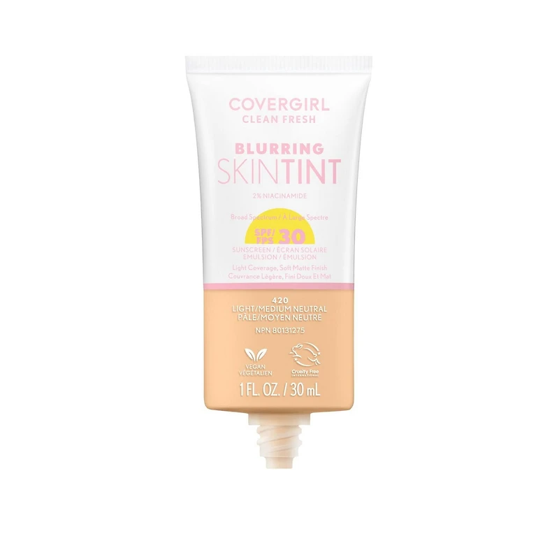 Fond de teint liquide Clean Fresh Blurring Skin Tint, Fini mat doux, Lisse, Illumine, Estompe les pores, Écran solaire minéral, Formule végétalienne Formule respectueuse de la peau