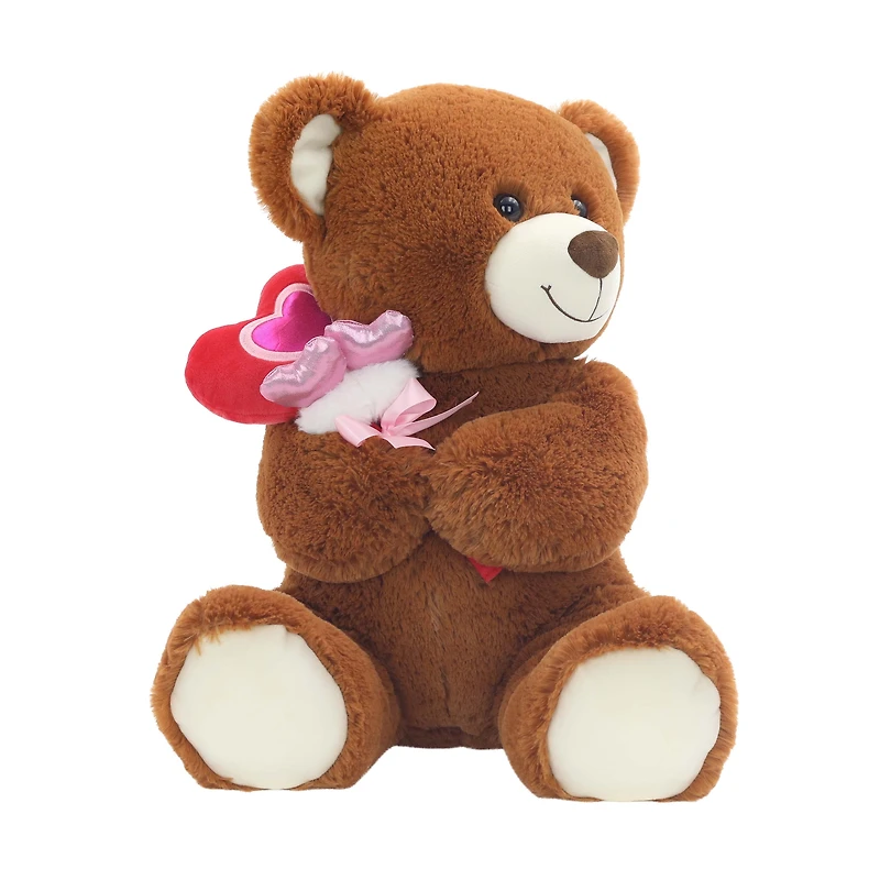Grand ours en peluche marron de 44,5 cm avec bouquet de cœurs de la Saint-Valentin par Way to Celebrate