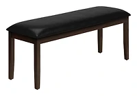 Monarch Specialties Bench, 48" Rectangular, Dining Room, Hallway, Entryway, Upholstered, Wood, Brown Solid Wood, Black Leather-look, Transitional