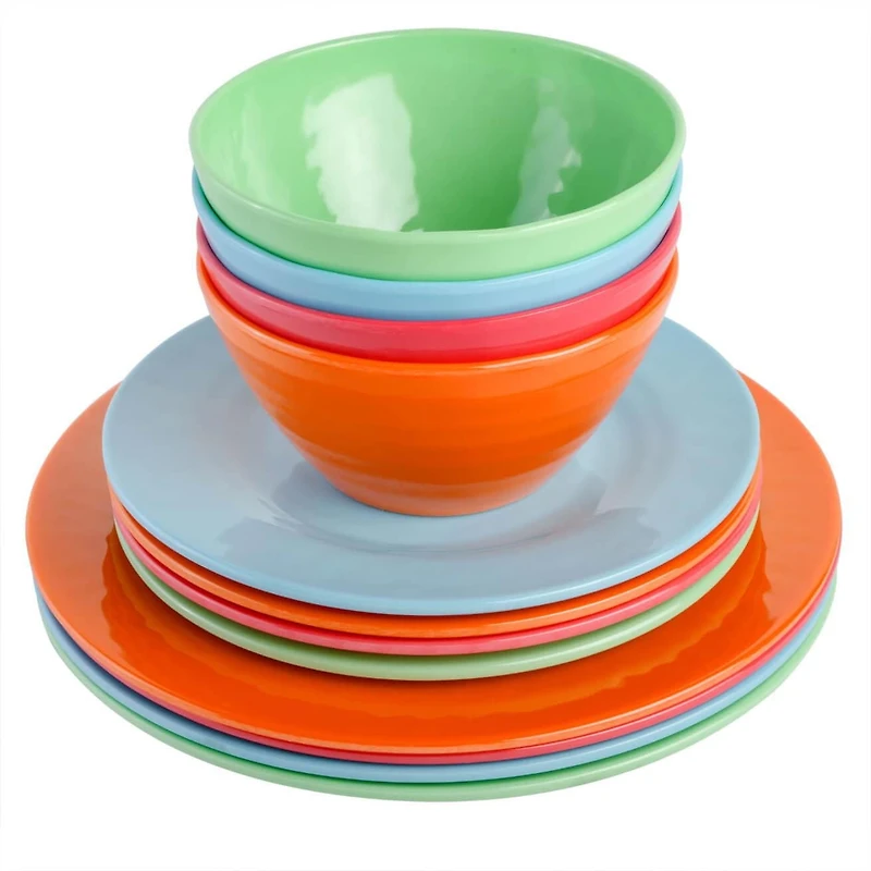 Gibson Home Brist Multicolor 12 Piece Melamine Dinnerware Set, 4 Assorted Colors
