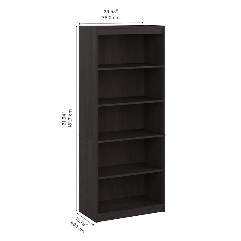 Bestar Universel 30W Standard 5 Shelf Bookcase in charcoal maple