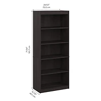 Bestar Universel 30W Standard 5 Shelf Bookcase in charcoal maple