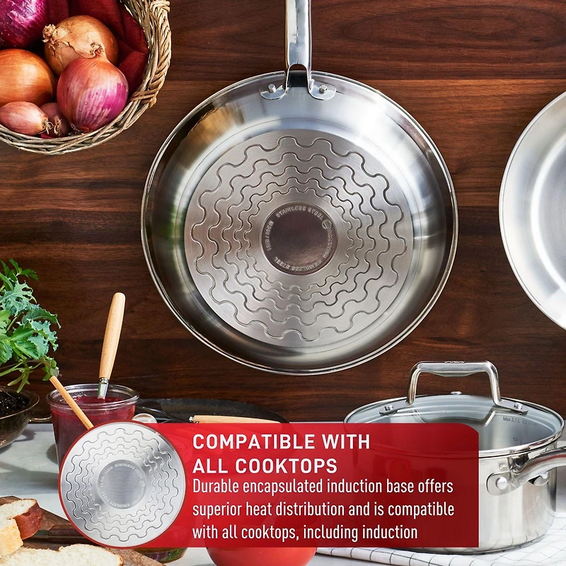 T-fal Stainless Steel 10-piece Cookware Set, Induction and oven safe, 10-piece set