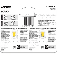 Energizer Hearing Aid Batteries Size 10, Yellow Tab, 16 Pack, Pack of 16 batteries