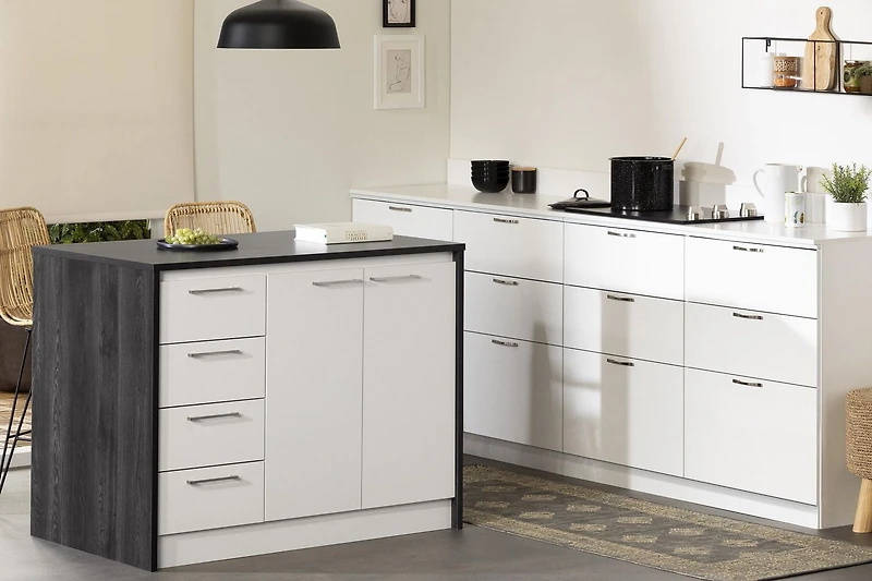 South Shore Myro Kitchen Island Natural Walnut and White