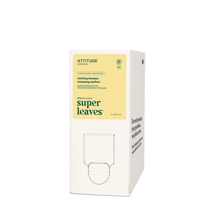 ATTITUDE super leaves Shampoing Clarifiant, Recharge, Feuilles de Citronnier et Thé Blanc, 2L