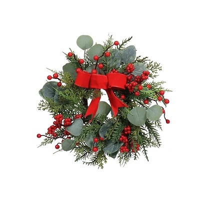 Couronne de Noël à nœud non éclairée Holiday Time de 12 po - Vert et rouge