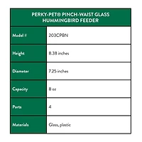 Perky-Pet Pinch Waist Glass Hummingbird Feeder, 8 oz wide mouth bottle