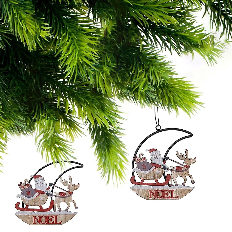 Ensemble De 2 Ornements En Métal Demi-Lune Et Père Noël