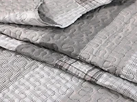 Marina Decoration Rich Printed Embossed Pinsonic Coverlet Bedspread Ultra Soft Bedding Summer Quilt Set with Shams, Modern Grey Striped Pattern