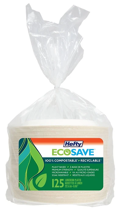 Hefty EcoSave® Luncheon Paper Plates Compostable Disposable Plates, 8.86", 125-pack