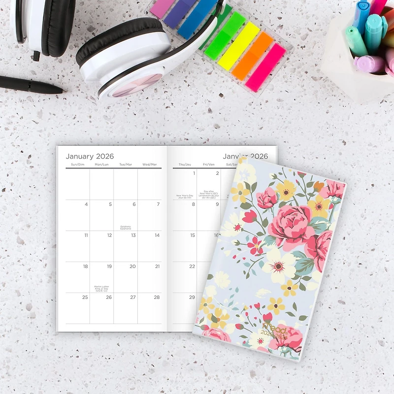 Agenda de poche 2 ans Mead® 2026 – Jardin de roses Agenda