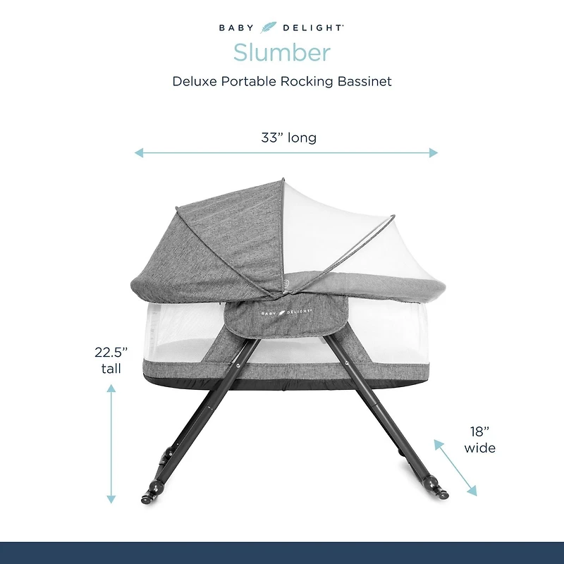 Baby Delight Slumber Deluxe Portable Rocking Bassinet, Charcoal Tweed