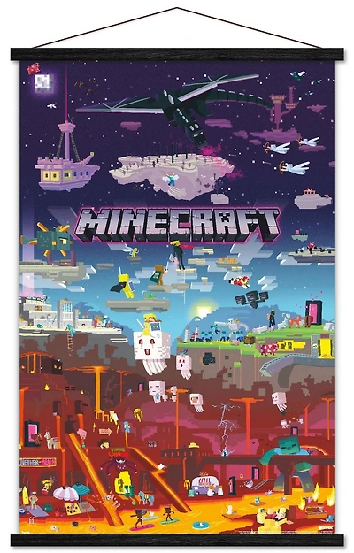 Minecraft - Monde au-delà 22,375" x 34" Affiche Murale avec Cadre Magnétique en Bois de Hêtre, par Trends International