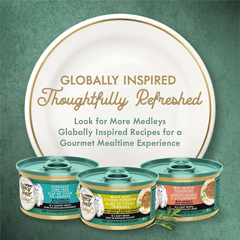 Fancy Feast Medleys White Meat Chicken Florentine in a Light Broth, Wet Cat Food 85 g