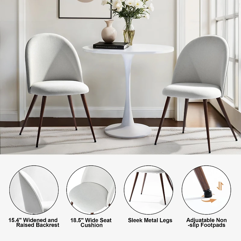 Lot de 2 chaises de salle à manger Homy Casa sans accoudoirs avec dossier incurvé et rembourré, tissu beige