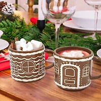 Holiday Time Lot de 2 Mugs Empilables en Grès Maison en Pain d’Épices, Marron, Vaisselle Festive