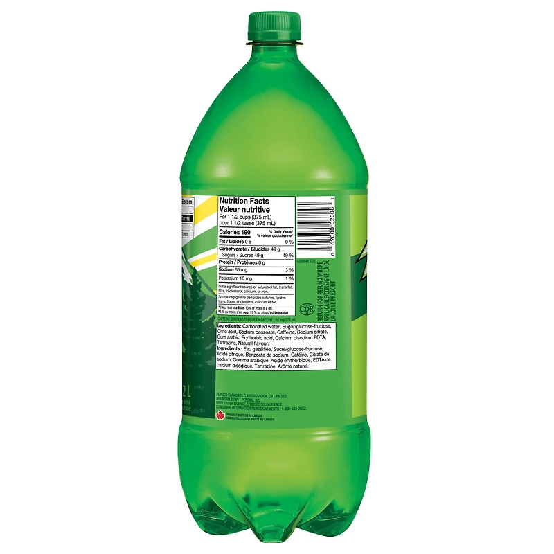 Boisson gazeuse Mtn Dew 2 L, Bouteille