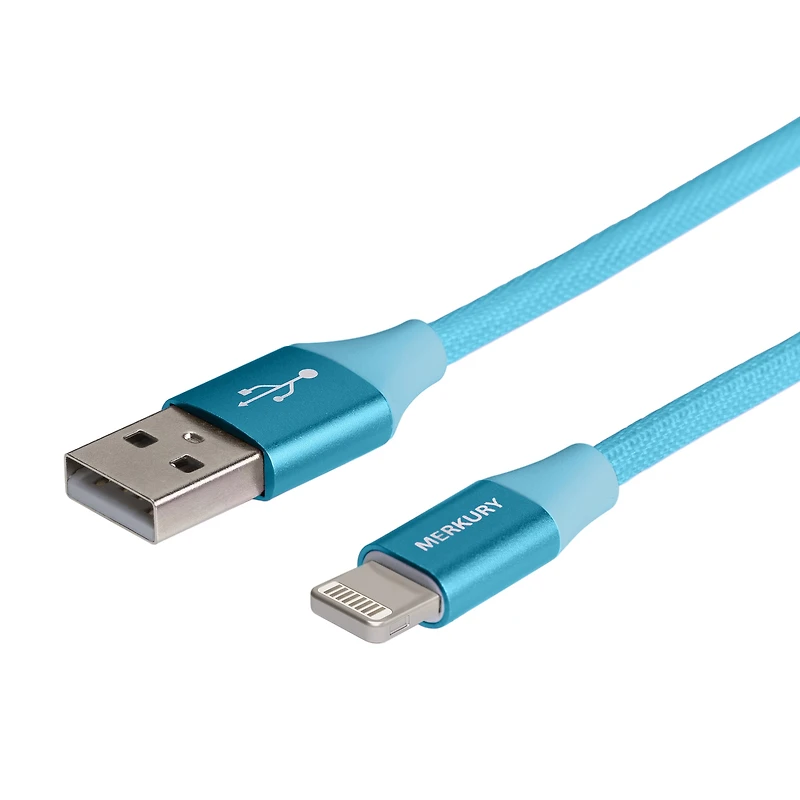 Câble en tissu de 6 pieds USB-A à USB-C à charge rapide et synchronisation de Merkury Innovations, bleu néon Câble en tissu USB-A vers USB-C de 6 pieds