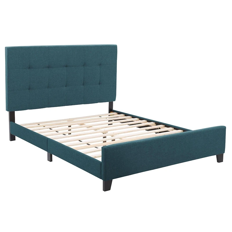 CorLiving Ellery Fabric Upholstered Adult Queen Bed Frame with Slats and Tufted Headboard - No Box Spring Required