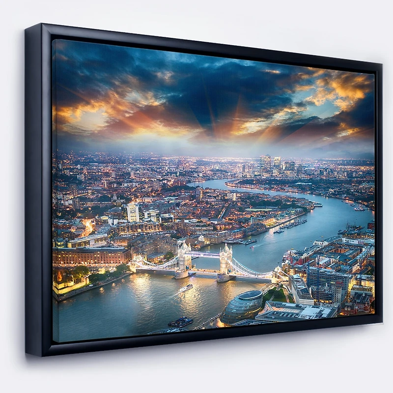 Design Art Aerial View of London at Dusk Framed Canvas Art Print