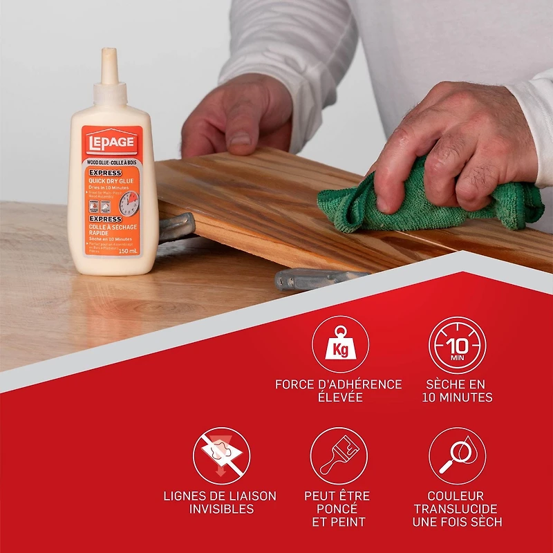 Colle à bois Express de LePage à séchage rapide 150 ml, sèche en 10 minutes