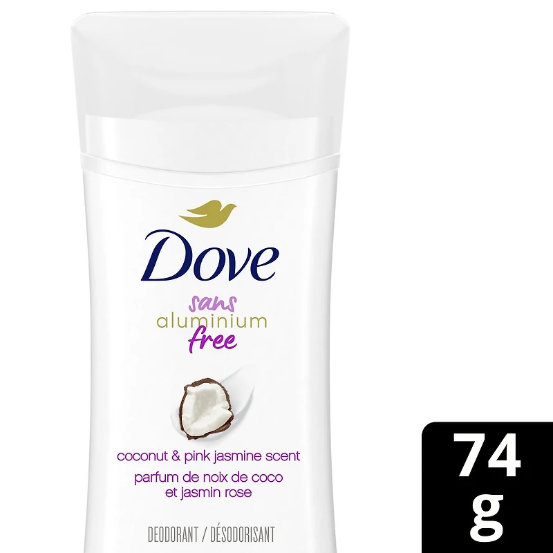 Dove Aluminum Free Déodorant for Soft Underarms, for Soft Underarms, Coconut & Pink Jasmine Scent, 74g