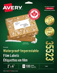 Avery Waterproof Labels, 2" x 4", for Laser Printers - 35523