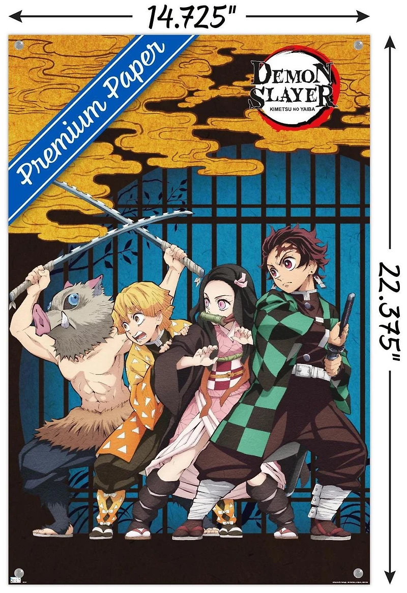 Demon Slayer – Group Art 22.375" x 34" Wall Poster with Beechwood Magnetic Frame, by Trends International