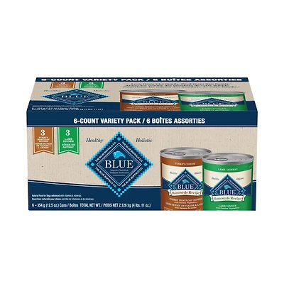 Blue Buffalo , Assortiment de Recettes Maison pour Chiens Adultes, Agneau et Dinde en Conserve, Format Varié
