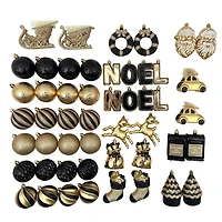 Holiday Time 50-Count Iconic Symbols of Christmas Shatterproof Christmas Ornaments, Black/Gold, 50 pieces